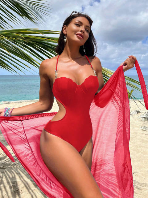 New Casual Tight Swimsuit Women's Skirt Sexy one piece Swimsuit set