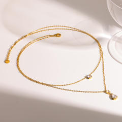 18KG dainty two layer stainless steel necklace diamond necklace