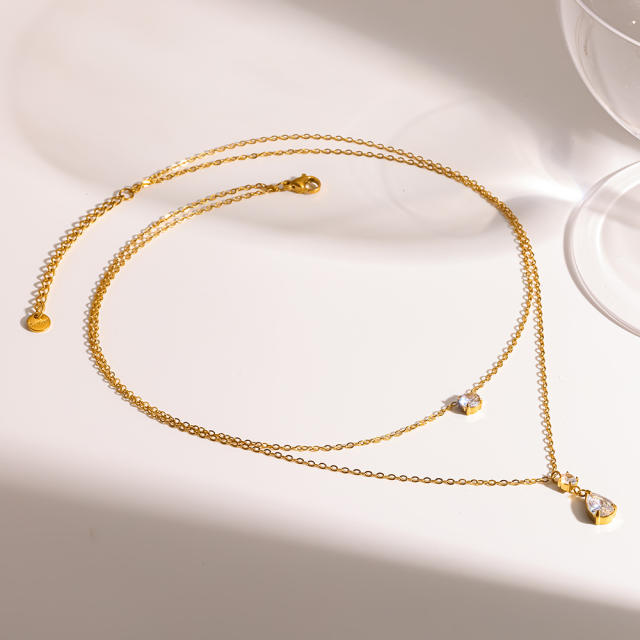 18KG dainty two layer stainless steel necklace diamond necklace