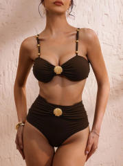 New Swimsuit Female Sexy Pure Color Suspender Tube Top Bikini