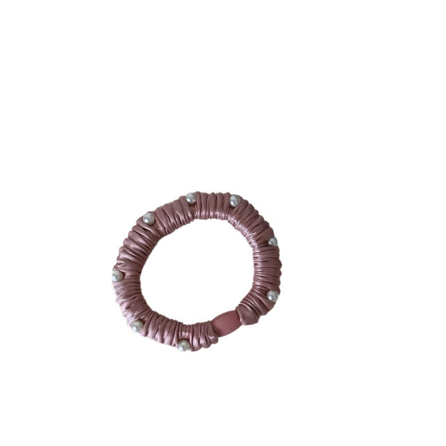 Elegant pearl bead plain satin hair ties rubber band for women