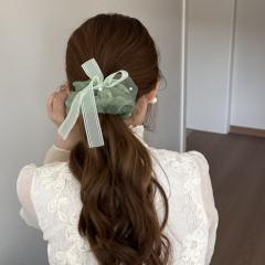 Korean fashion mesh scrunchies hair ties with pearl bow