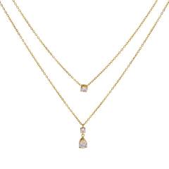 18KG dainty two layer stainless steel necklace diamond necklace