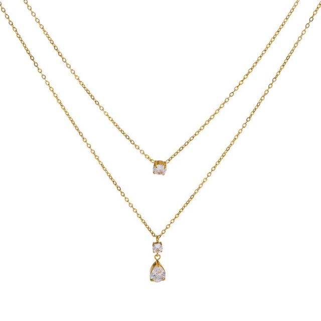 18KG dainty two layer stainless steel necklace diamond necklace