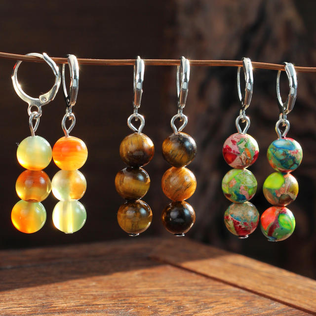 Bohemian Style Natural Stone Earrings for Women Colorful Agate Earrings
