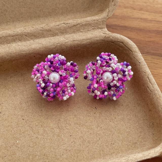 French trend seed bead flower earrings for women
