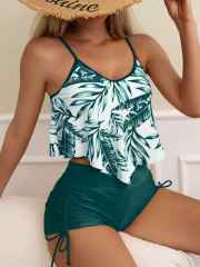 New Swimwear Women's Printed Multicolor Large Lotus Leaf swimsuit