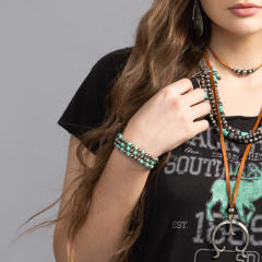 Three layer turquoise stone bead CCB bead bracelet for women vintage boho bracelet