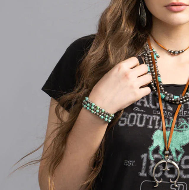 Three layer turquoise stone bead CCB bead bracelet for women vintage boho bracelet