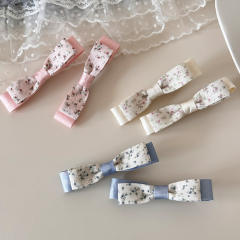 Korean fashion sweet floral bow hair clips for women