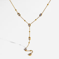 18KG horse eye diamond Y shape stainless steel necklace long necklace