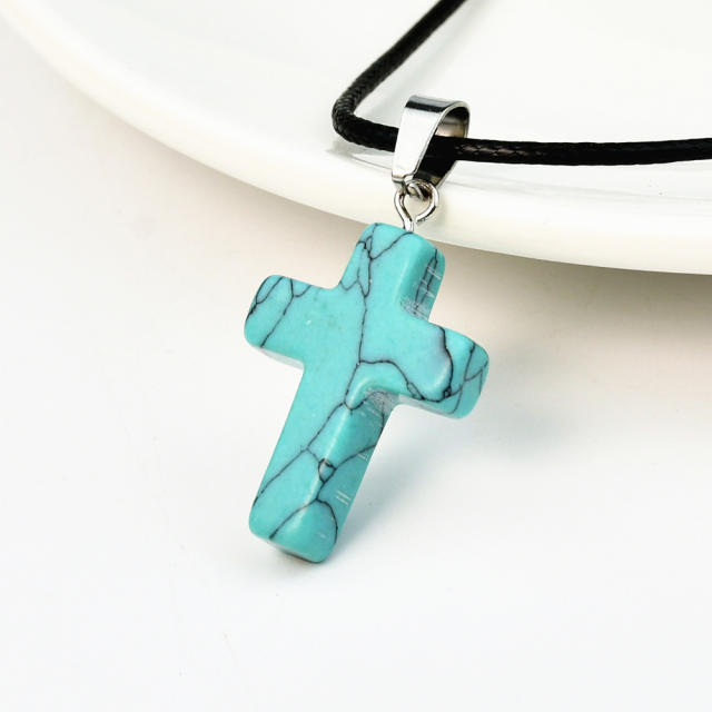 Fashion Cross Agate Pendant Necklace