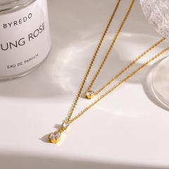 18KG dainty two layer stainless steel necklace diamond necklace
