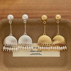 Chinese trend bead tassel geometric metal earrings