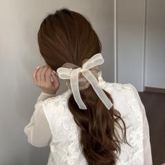 Korean fashion mesh scrunchies hair ties with pearl bow