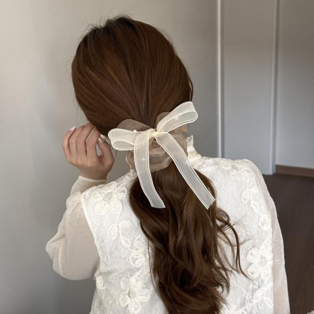 Korean fashion mesh scrunchies hair ties with pearl bow