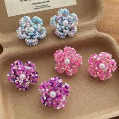 French trend seed bead flower earrings for women