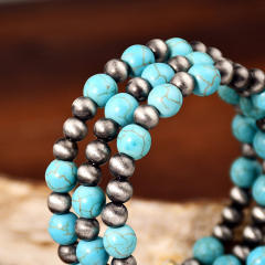 Three layer turquoise stone bead CCB bead bracelet for women vintage boho bracelet