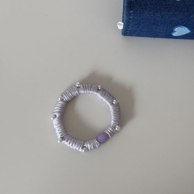 Elegant pearl bead plain satin hair ties rubber band for women