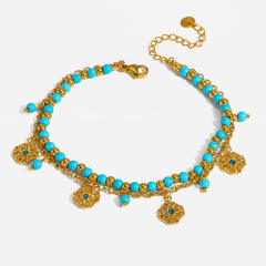 18KG turquoise bead stainless steel anklet boho foot jewelry