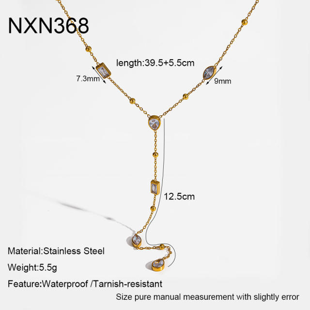 18KG horse eye diamond Y shape stainless steel necklace long necklace