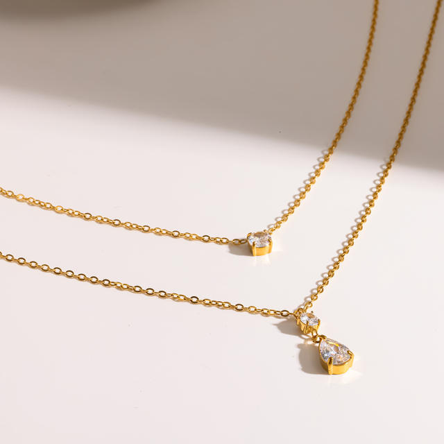 18KG dainty two layer stainless steel necklace diamond necklace