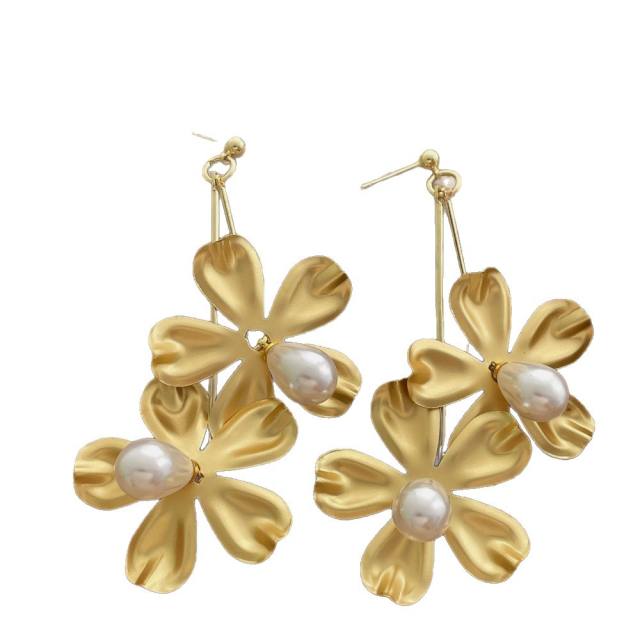 Vintage Metal Petal Tassel Earrings