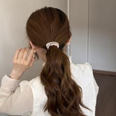 Elegant pearl bead plain satin hair ties rubber band for women