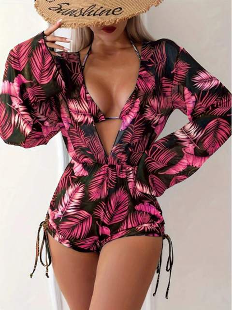 New Bikini Three-piece Swimsuit set for Women Loose Sexy Mesh Split Swimsuit