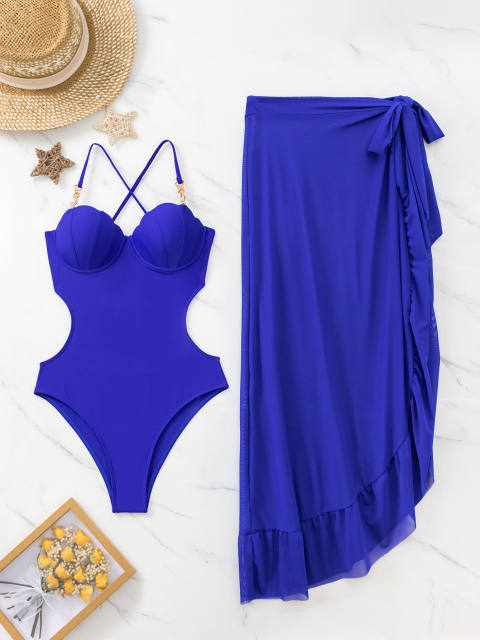 New Casual Tight Swimsuit Women's Skirt Sexy one piece Swimsuit set