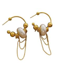 Vintage Gold Beaded Tassel French C-Shaped Earrings