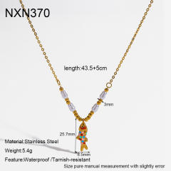 Summer enamel fish pendant pearl bead chain stainless steel necklace