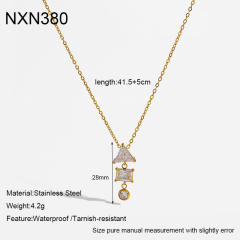 Dainty geometric diamond pendant stainless steel necklace