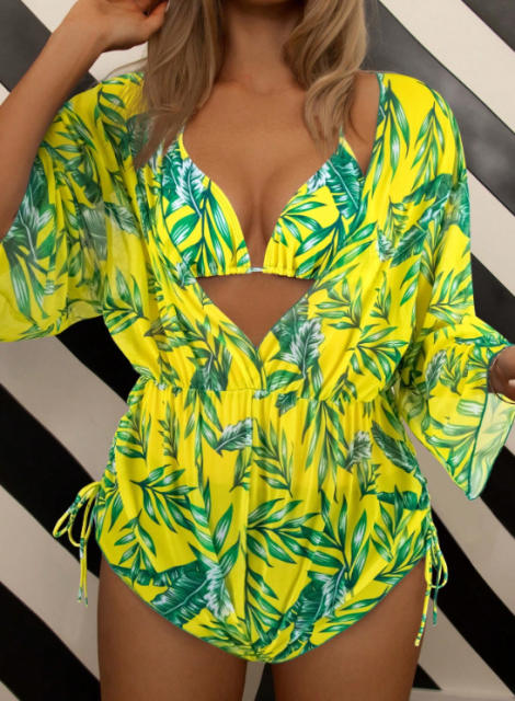 New Bikini Three-piece Swimsuit set for Women Loose Sexy Mesh Split Swimsuit