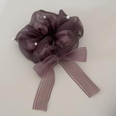 Korean fashion mesh scrunchies hair ties with pearl bow