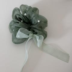 Korean fashion mesh scrunchies hair ties with pearl bow