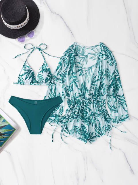 New Bikini Three-piece Swimsuit set for Women Loose Sexy Mesh Split Swimsuit