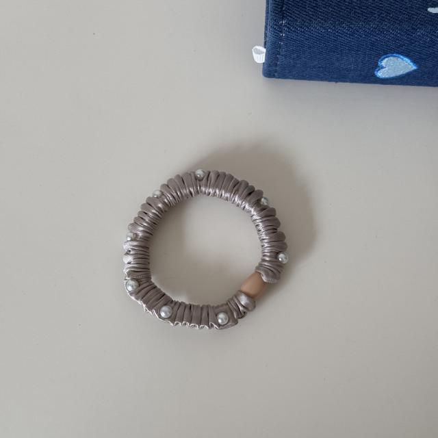 Elegant pearl bead plain satin hair ties rubber band for women