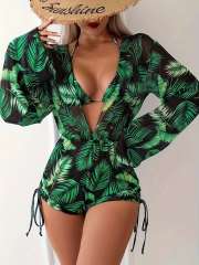 New Bikini Three-piece Swimsuit set for Women Loose Sexy Mesh Split Swimsuit