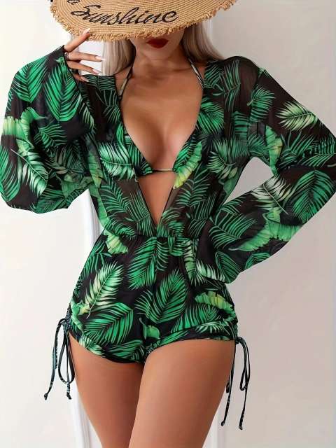 New Bikini Three-piece Swimsuit set for Women Loose Sexy Mesh Split Swimsuit