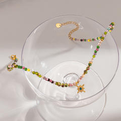 Popular Natural Stone Glass Bead Necklace with Stainless Steel Eight-Pointed Star Pendant
