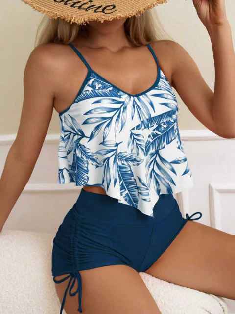 New Swimwear Women's Printed Multicolor Large Lotus Leaf swimsuit