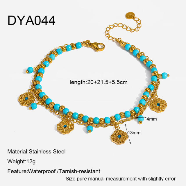 18KG turquoise bead stainless steel anklet boho foot jewelry