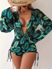 New Bikini Three-piece Swimsuit set for Women Loose Sexy Mesh Split Swimsuit