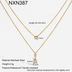 18KG dainty two layer stainless steel necklace diamond necklace