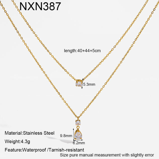 18KG dainty two layer stainless steel necklace diamond necklace