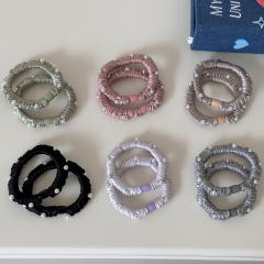 Elegant pearl bead plain satin hair ties rubber band for women
