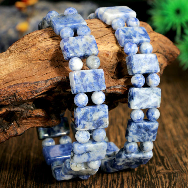 Retro Blue Dot Stone Double-Row Bracelet for Women men