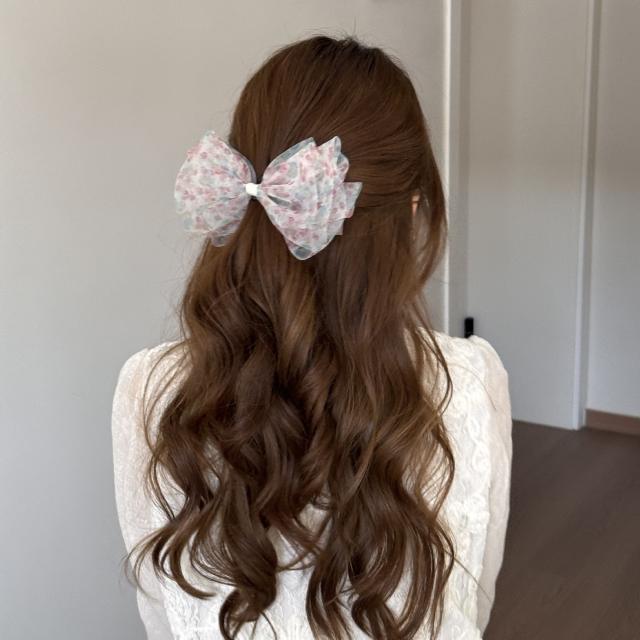 Fairy Organza Floral Bow Hair Clip for Women