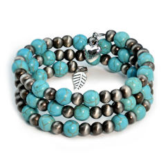 Three layer turquoise stone bead CCB bead bracelet for women vintage boho bracelet